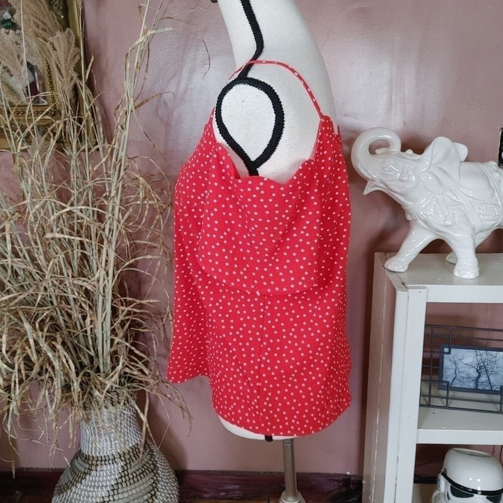 Monteau Los Angeles Size Medium M Red White Polka Dot Blouse Off Shoulder Top - Picture 6 of 11